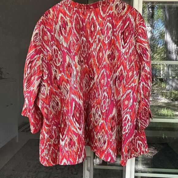 Catherine's Jacket Size 5X WP 5XWP Pockets Open Front Colorful Ikat Print Collar - Picture 7 of 7